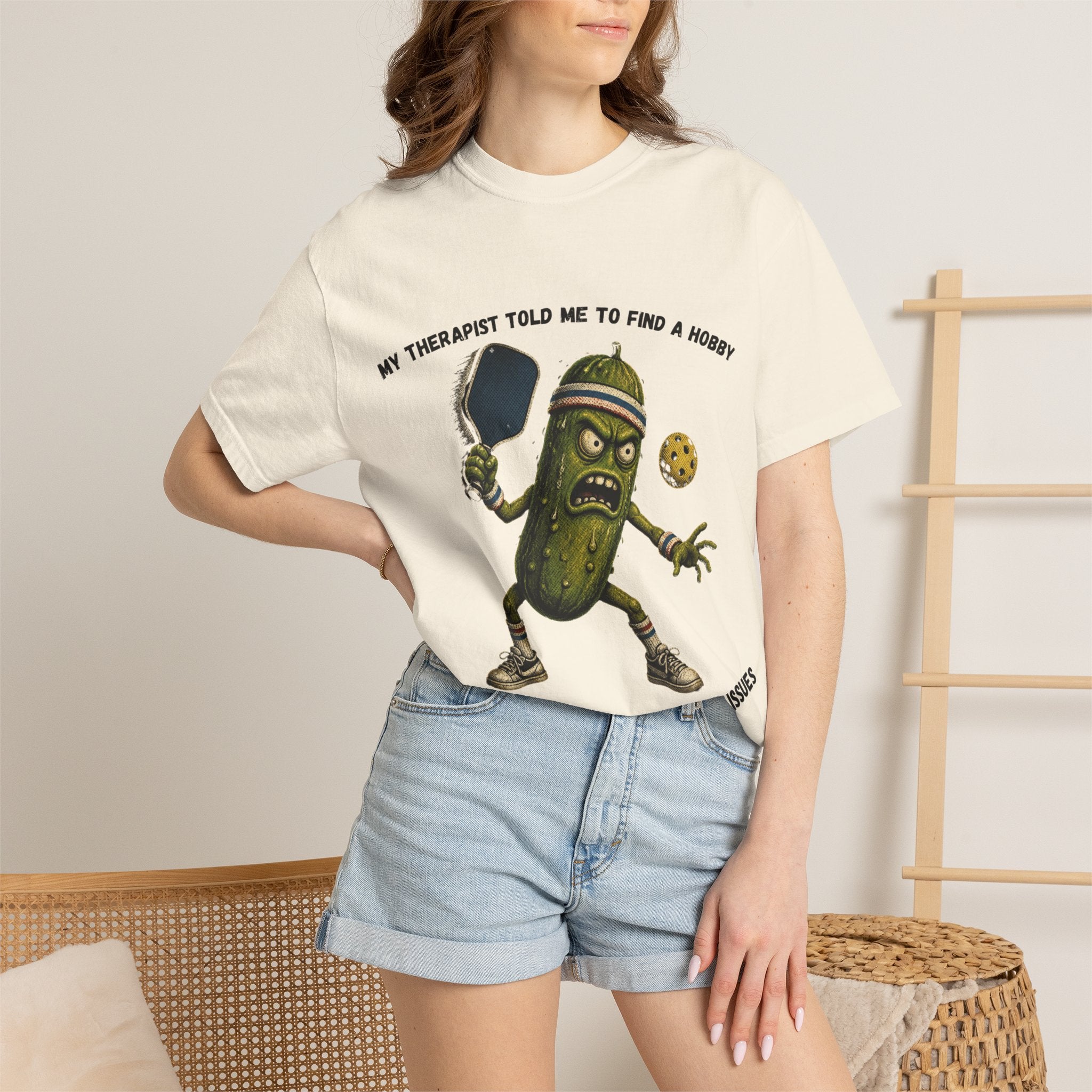 Pickle Playing Pickleball T-Shirt — “My Therapist Told Me to Find a Hobby… Now I Have a Paddle and Anger Issues”