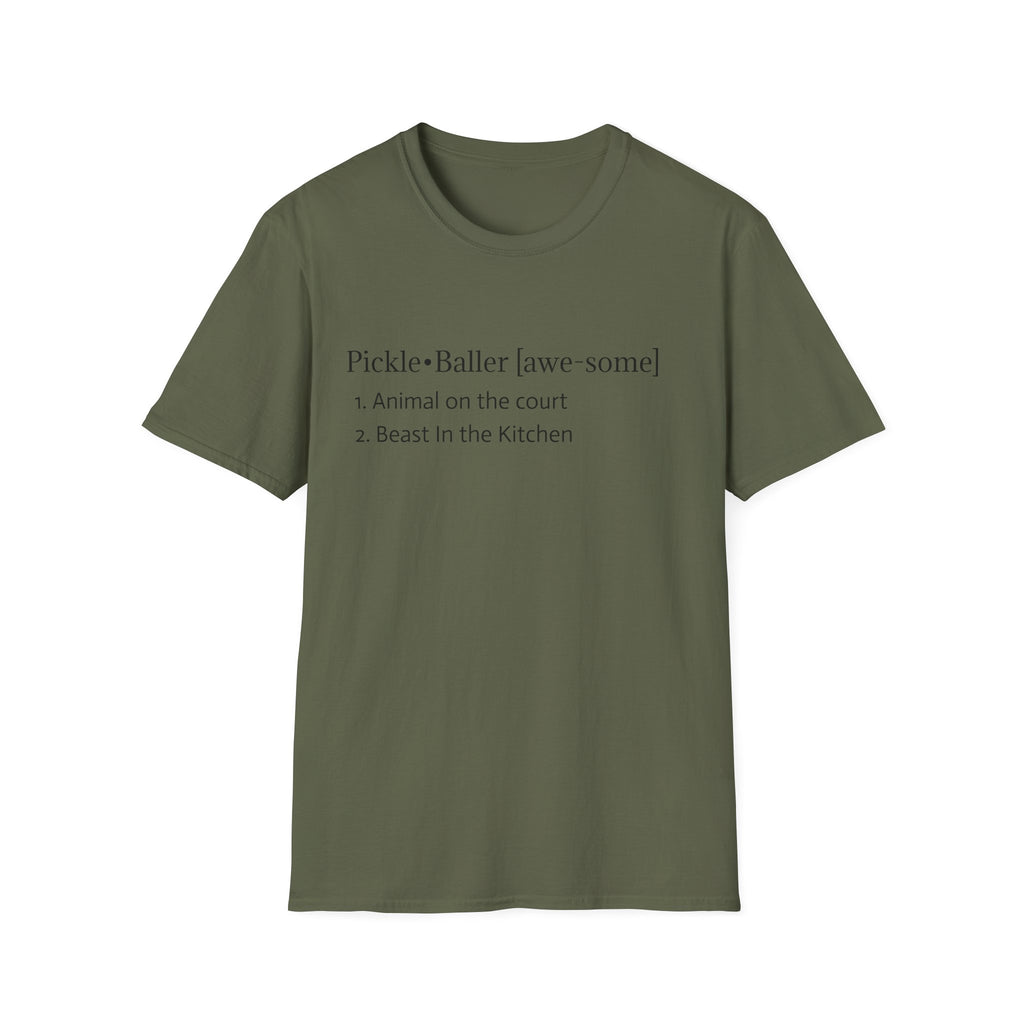 Pickleball Definition Tee — "Pickle•Baller [awe-some]" Casual Pickleball Shirt